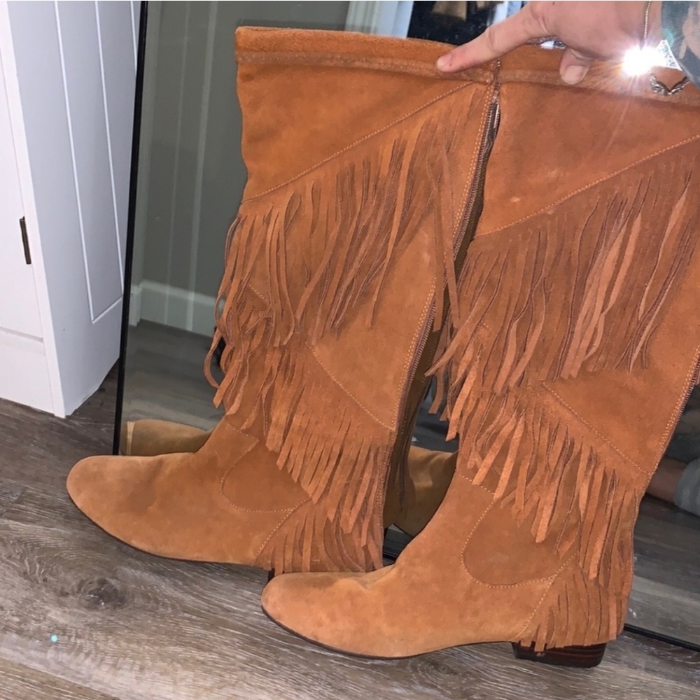 SBICCA Boho Western Fringed Tan Genuine Suede Tall Boots 7.5 Like New - Picture 6 of 6